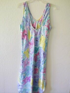 Axiom Vintage 80s 90s Watercolor Floral Nightgown Satin Chemise Loungewear Large
